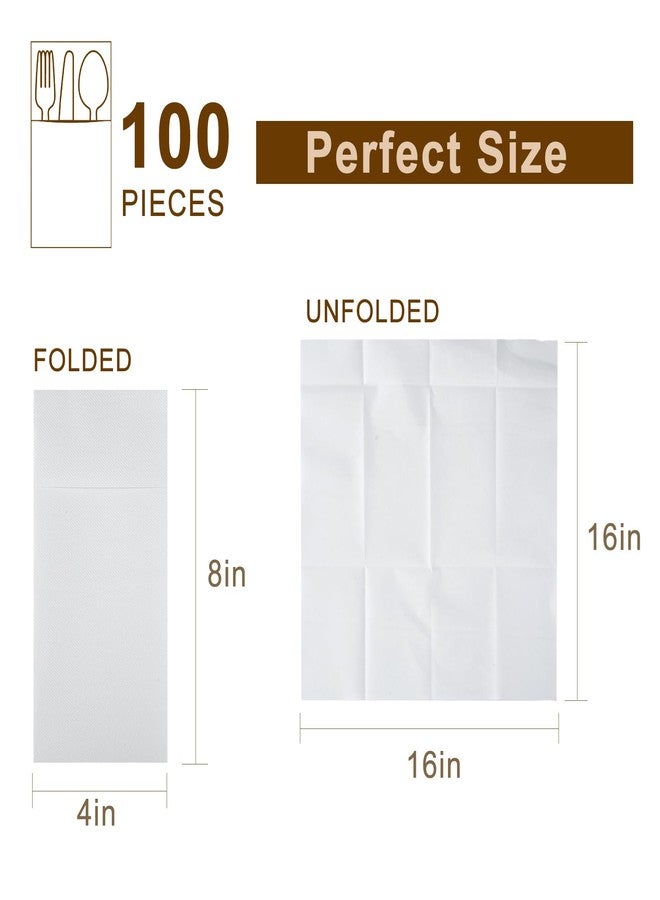 JOWLOT 100 Count Linen Feel Disposable Dinner Napkins with Built-in Flatware Pocket, White Cloth Like Napkins for Weddings Party Bathroom, Prefolded Napkins for Silverware, 16 X 16 Inch - Image 2